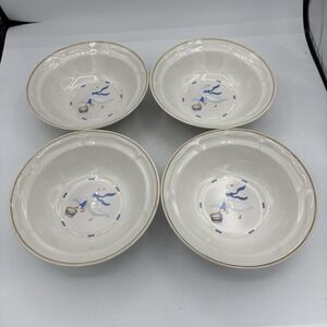 Newcor Bowls 7" Countryside Soup Cereal Stoneware Goose Lot Set Of 4 Vintage